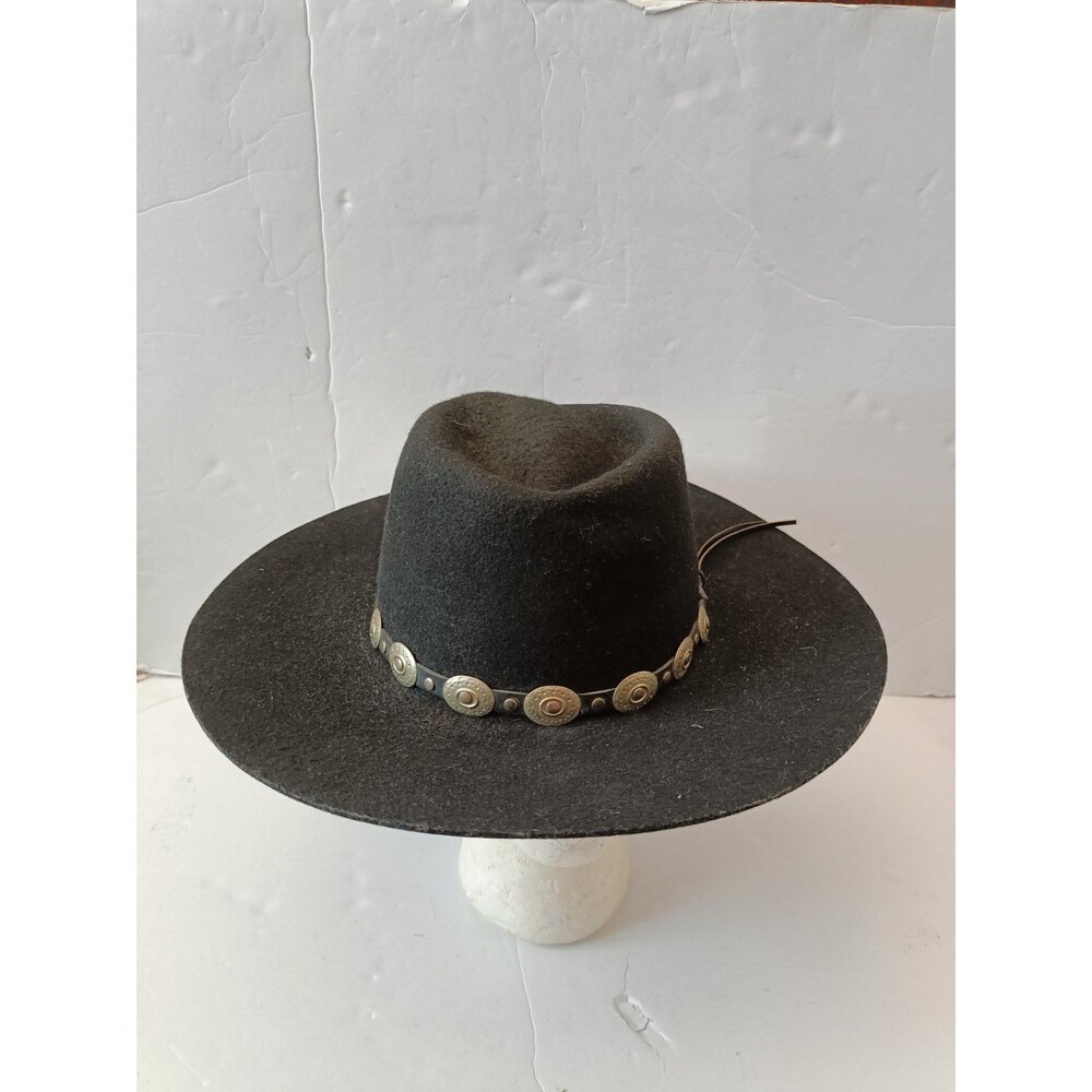 Outback Trading Co Western Hat Mens 7¼ 1314 Black Wool Felt Concho Belt Brim - Picture 2 of 8